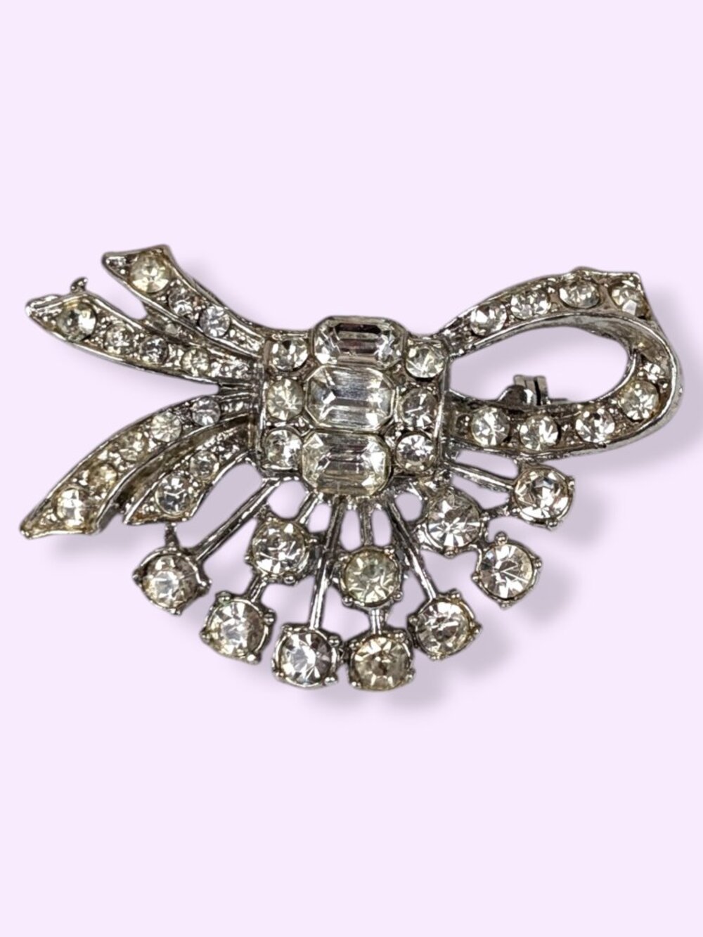 Vintage Mid-Century Atomic Ribbon Rhinestone Brooch